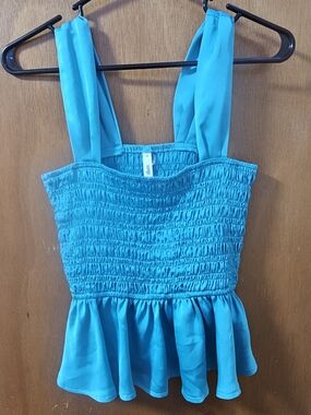 glam Smocked Peplum Tank Top in Teal
